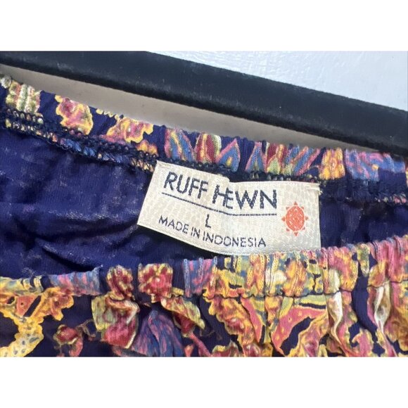 Ruff Hewn Top Boho Style Off-Shoulder Blouse Blue & Paisley Collar Large - Picture 3 of 8